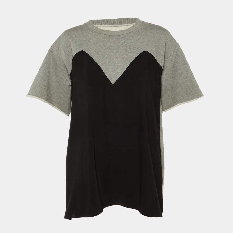 Pre Owned MM6 Maison Margiela Grey Cotton & Crepe Crew Neck Top M