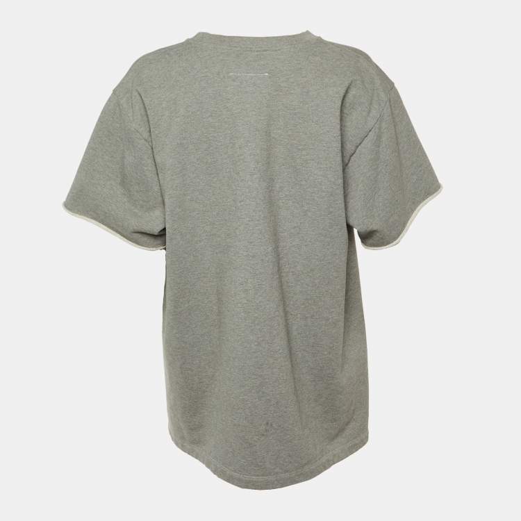 Pre Owned MM6 Maison Margiela Grey Cotton & Crepe Crew Neck Top M