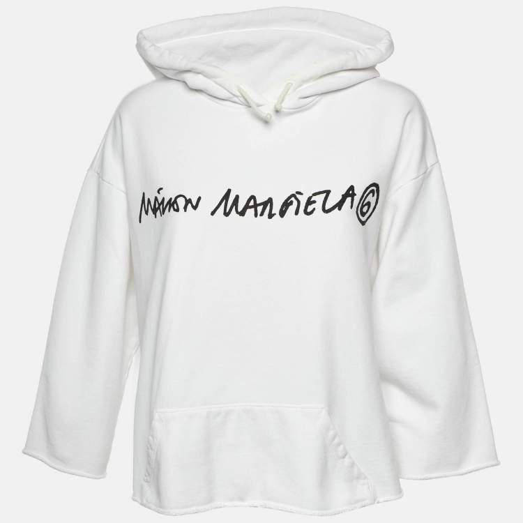 Pre Owned MM6 Maison Margiela White Logo Print Cotton Hoodie S