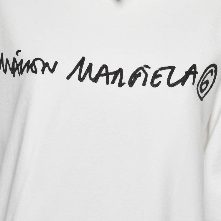 Pre Owned MM6 Maison Margiela White Logo Print Cotton Hoodie S