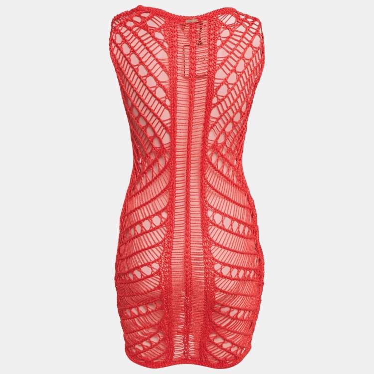 Pre Owned Moeva Red Crochet Sleeveless Mini Maggie Dress M