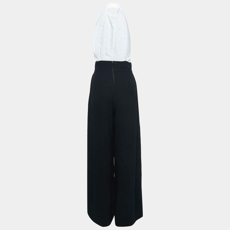 Pre Owned Mojo Collection Black/White Crepe Halter Neck Jumpsuit S