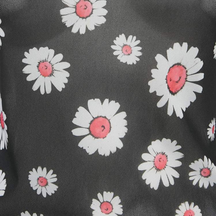 Pre Owned Molly Goddard Black Floral Print Stretch Knit Sheer Top M