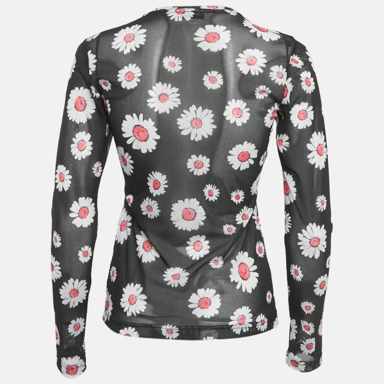 Pre Owned Molly Goddard Black Floral Print Stretch Knit Sheer Top M