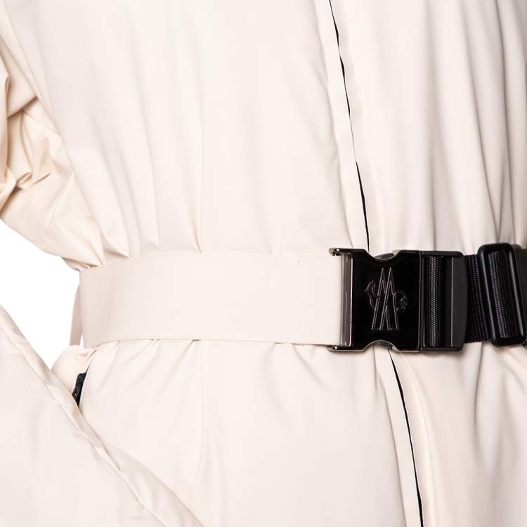 Pre Owned Moncler Grenoble Cream Synthetic Padded Down Belted Jacket M