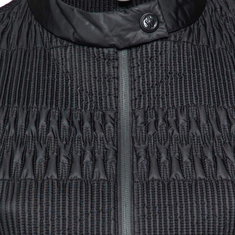Pre Owned Moncler Grenoble Black Smocked Nylon and Wool Knit Evening Jacket S