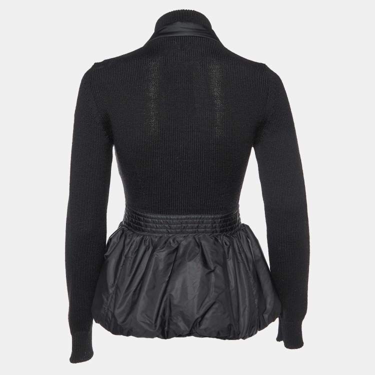 Pre Owned Moncler Grenoble Black Smocked Nylon and Wool Knit Evening Jacket S