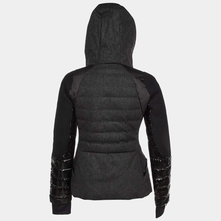 Pre Owned Moncler Grenoble Black Wool & Polyamide Paneled Quilted Hooded Jacket S