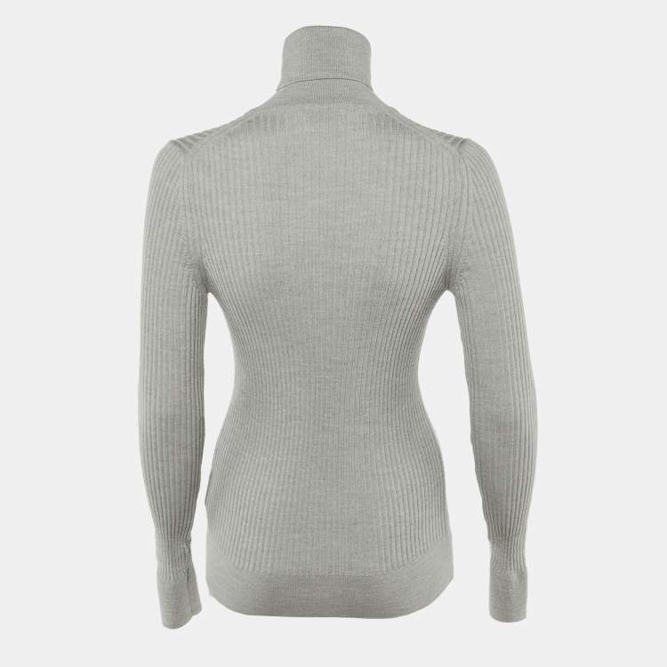 Pre Owned Moncler Grey Wool Rib Knit Ciclista Turtle Neck Sweater L