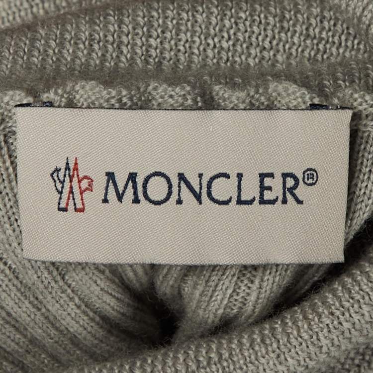 Pre Owned Moncler Grey Wool Rib Knit Ciclista Turtle Neck Sweater L