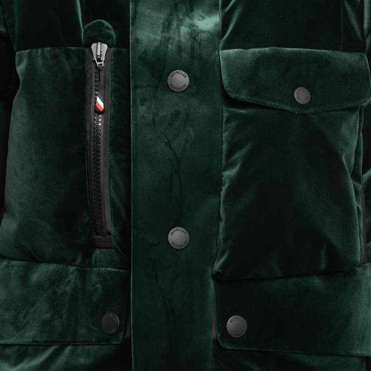 Pre Owned Moncler Grenoble Green Velvet Hooded N°3 Puffer Jacket M