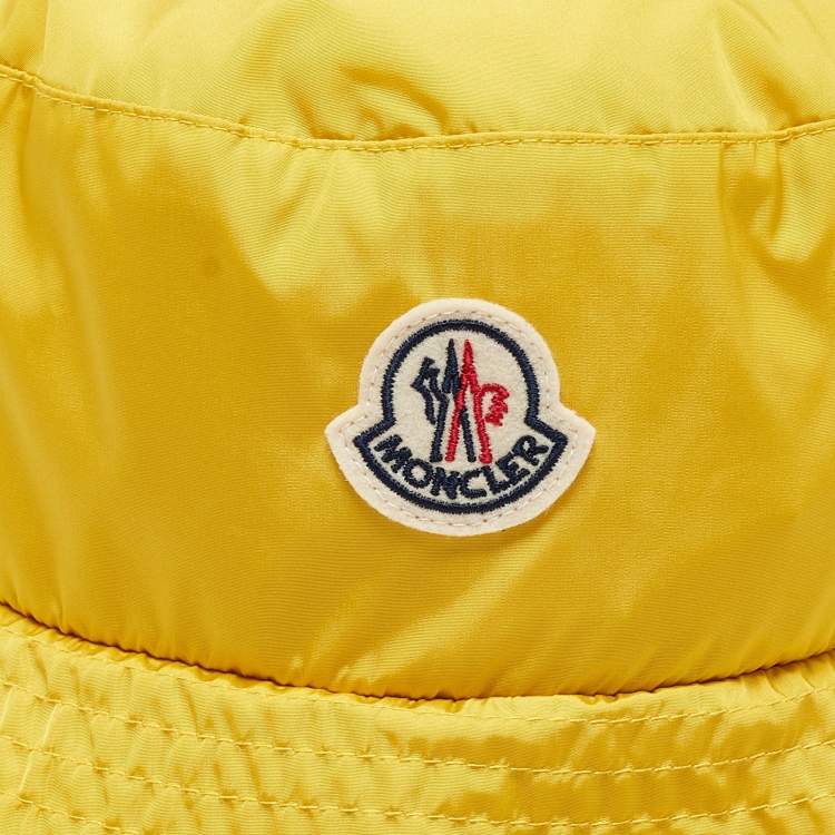 Pre Owned Moncler Yellow Logo Patch Nylon Bucket Hat M