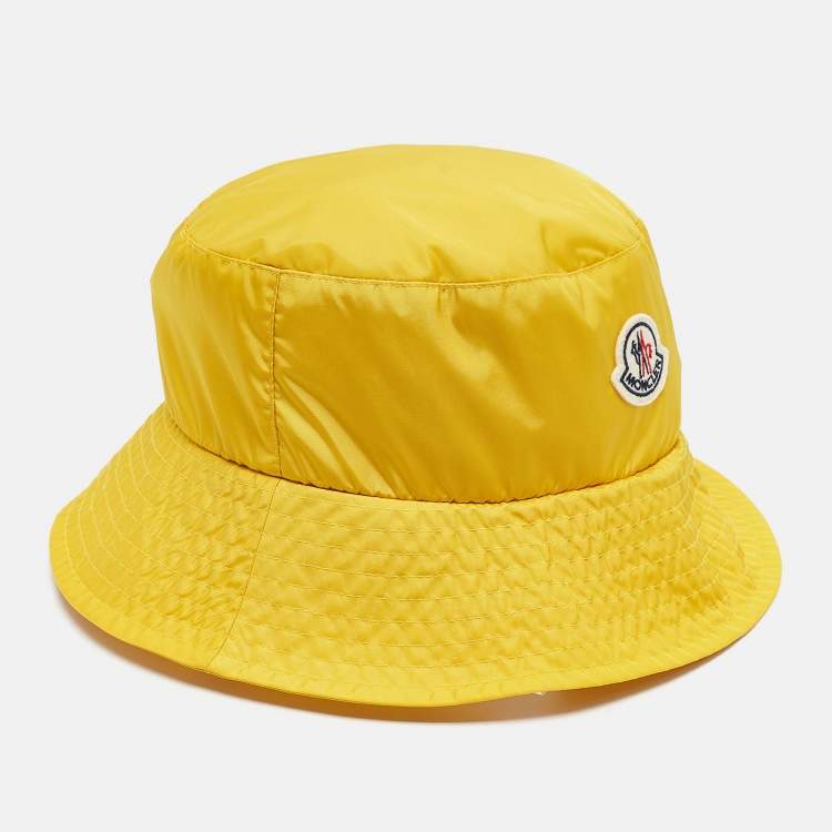 Pre Owned Moncler Yellow Logo Patch Nylon Bucket Hat M