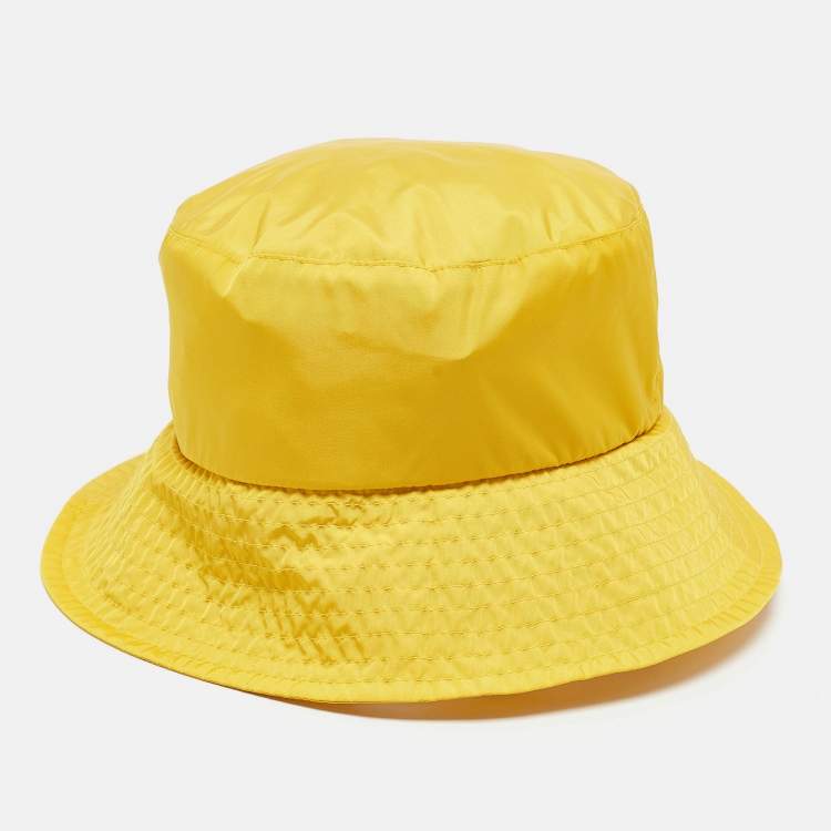 Pre Owned Moncler Yellow Logo Patch Nylon Bucket Hat M