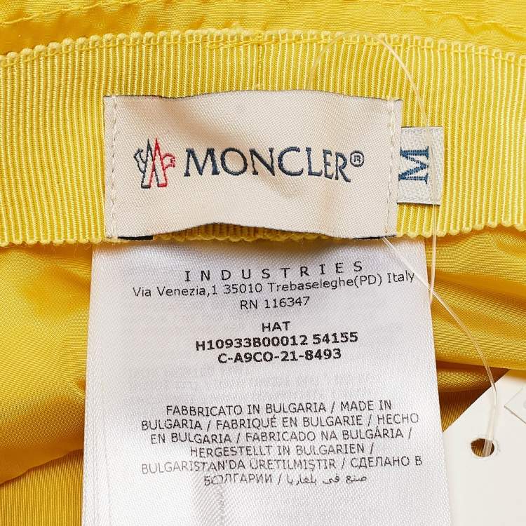Pre Owned Moncler Yellow Logo Patch Nylon Bucket Hat M