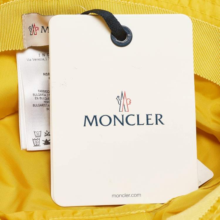 Pre Owned Moncler Yellow Logo Patch Nylon Bucket Hat M