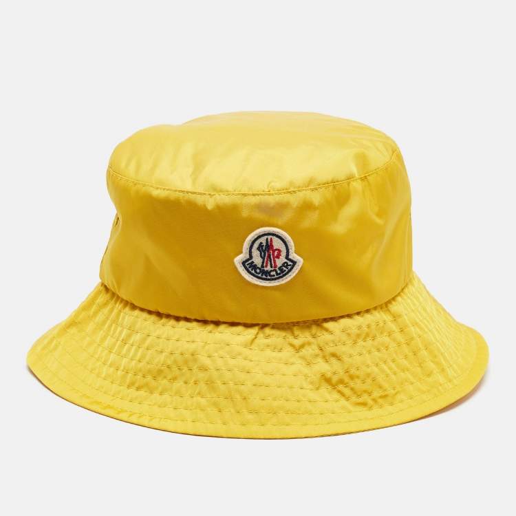 Pre Owned Moncler Yellow Logo Patch Nylon Bucket Hat S