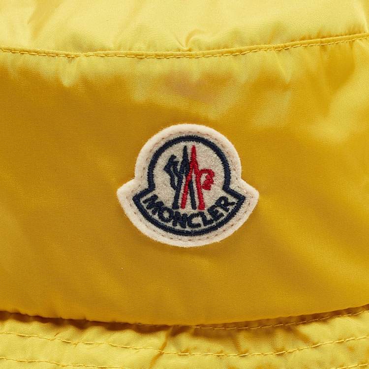 Pre Owned Moncler Yellow Logo Patch Nylon Bucket Hat S