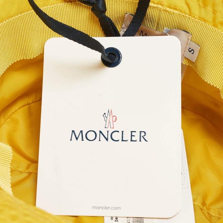 Pre Owned Moncler Yellow Logo Patch Nylon Bucket Hat S