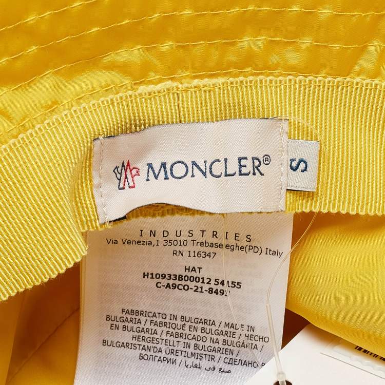 Pre Owned Moncler Yellow Logo Patch Nylon Bucket Hat S