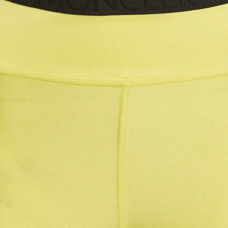 Pre Owned Moncler Yellow Logo Print Jersey Leggings M