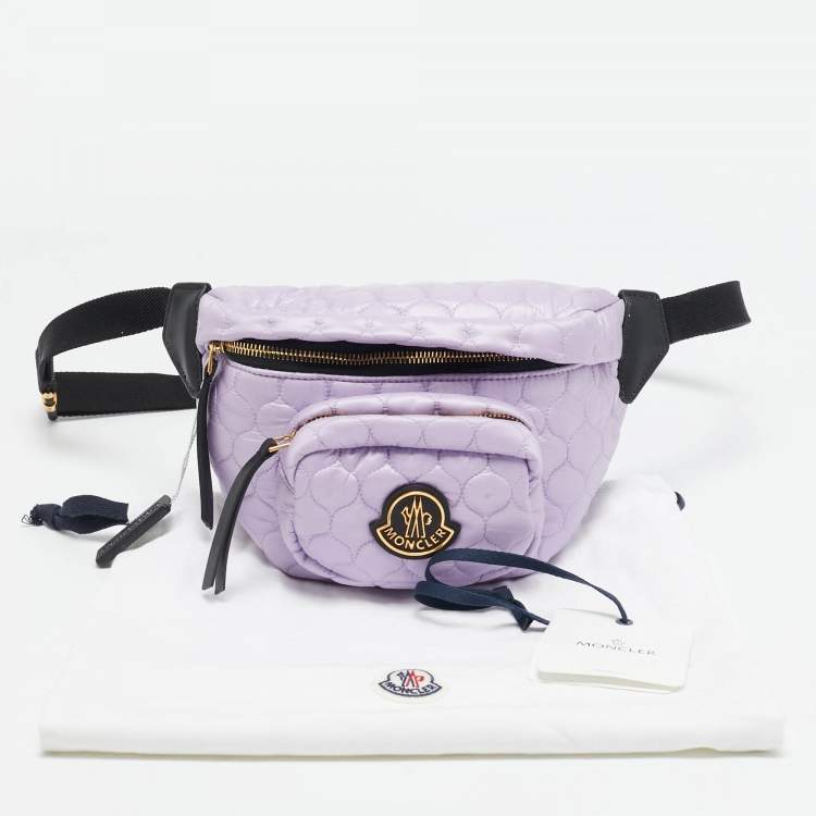 Pre Owned Moncler Lavender/Black Quilted Nylon and Leather Felicie Belt Bag