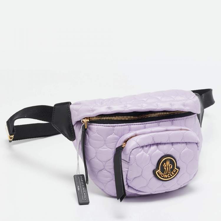 Pre Owned Moncler Lavender/Black Quilted Nylon and Leather Felicie Belt Bag