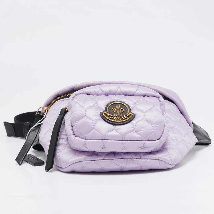 Pre Owned Moncler Lavender/Black Quilted Nylon and Leather Felicie Belt Bag