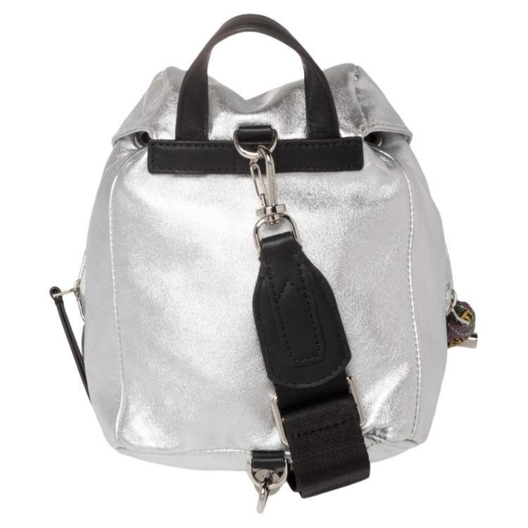 Pre Owned Moncler Silver Leather Mini Dauphine Backpack