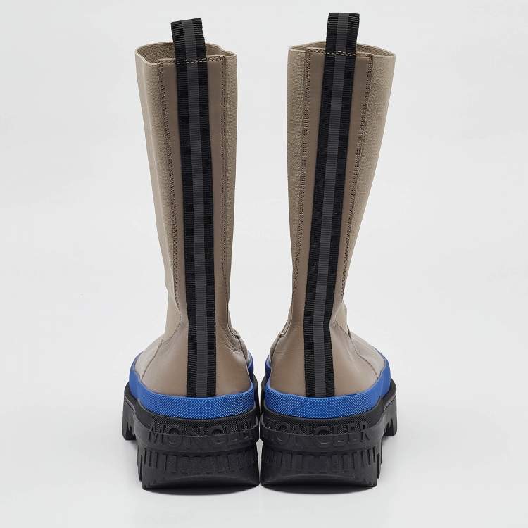 Pre Owned Moncler Grey Fabric and Leather Snow Boots Size 38
