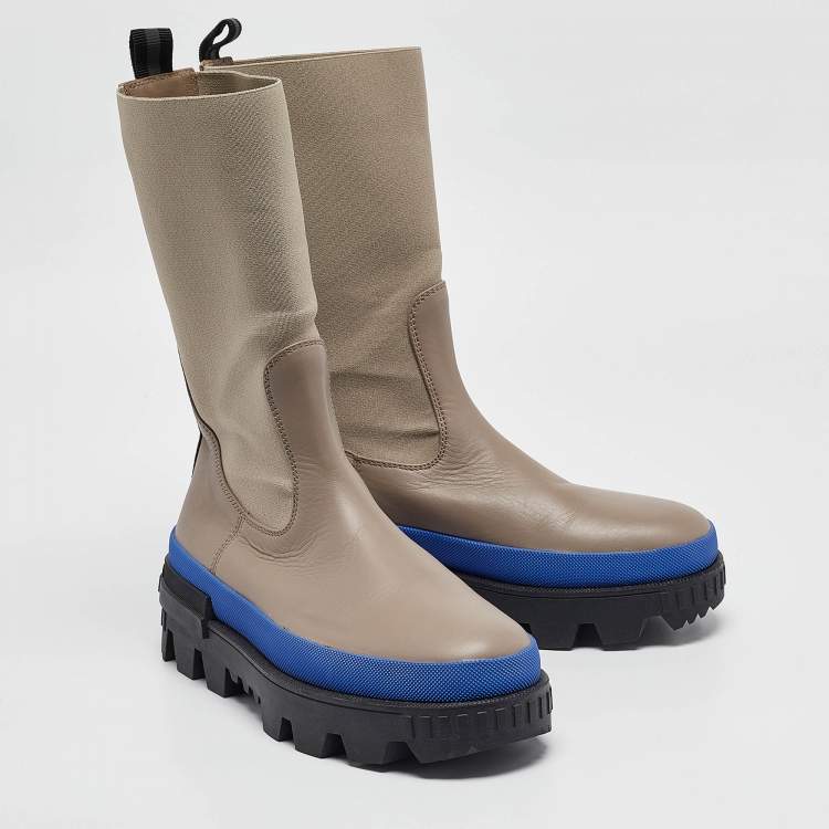 Pre Owned Moncler Grey Fabric and Leather Snow Boots Size 38