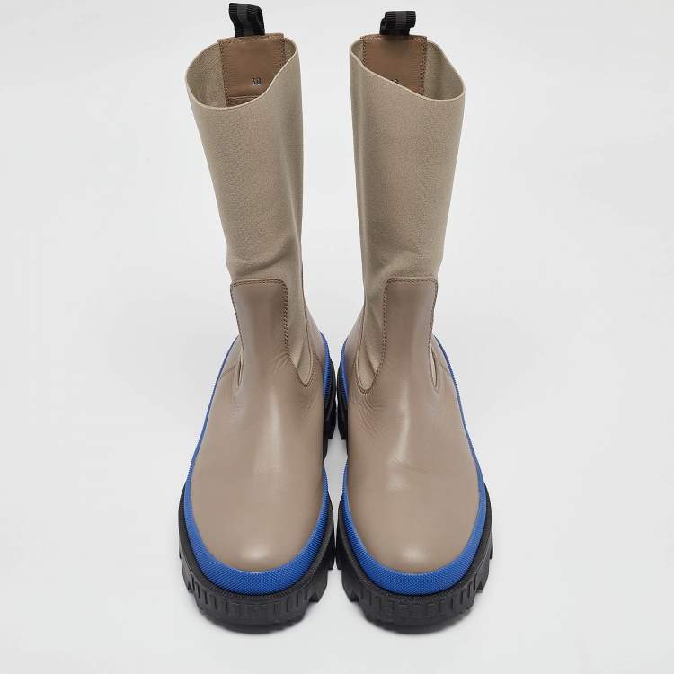 Pre Owned Moncler Grey Fabric and Leather Snow Boots Size 38