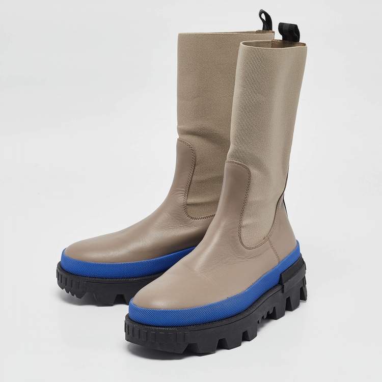 Pre Owned Moncler Grey Fabric and Leather Snow Boots Size 38