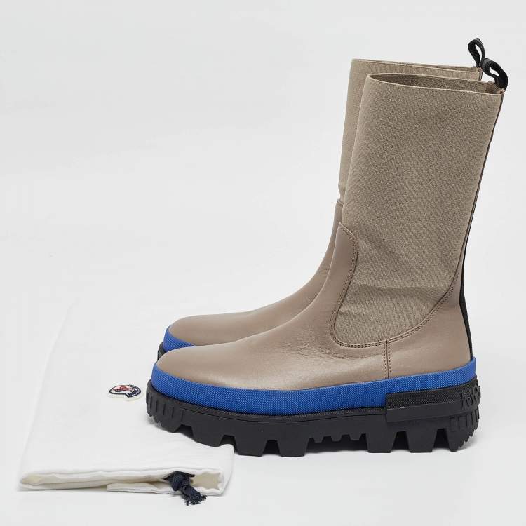 Pre Owned Moncler Grey Fabric and Leather Snow Boots Size 38