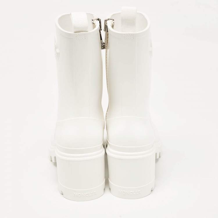 Pre Owned Moncler White Rubber Zip Rain Boots Size 37