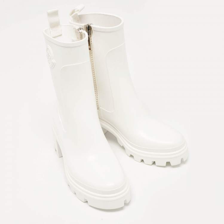 Pre Owned Moncler White Rubber Zip Rain Boots Size 37