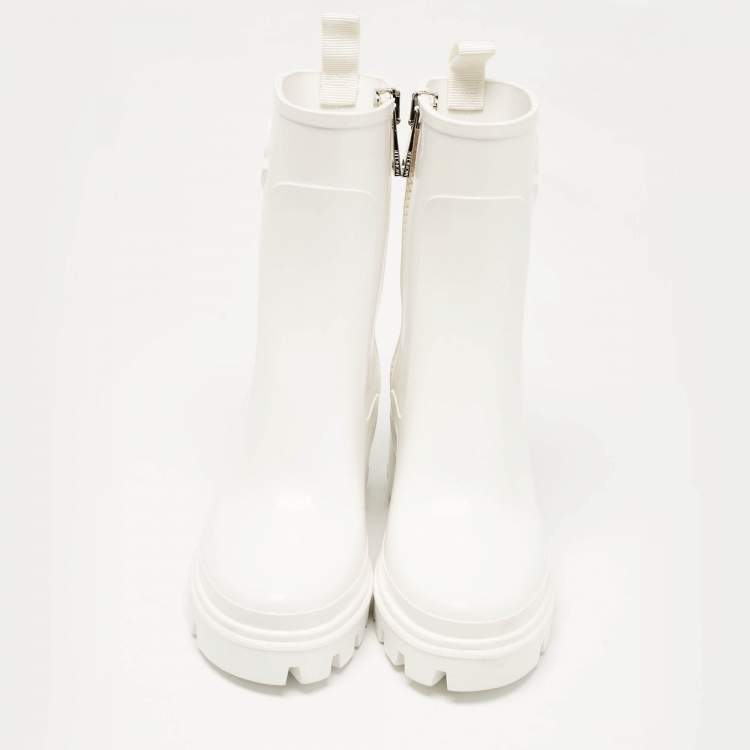 Pre Owned Moncler White Rubber Zip Rain Boots Size 37