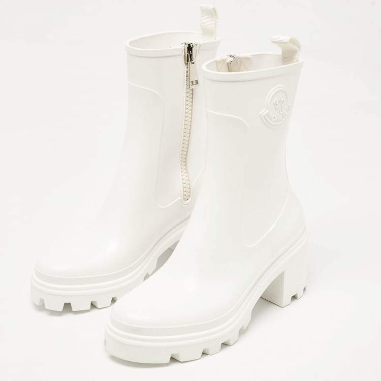 Pre Owned Moncler White Rubber Zip Rain Boots Size 37