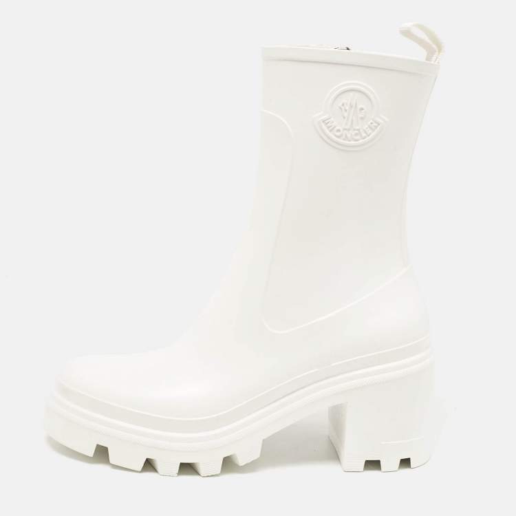 Pre Owned Moncler White Rubber Zip Rain Boots Size 37
