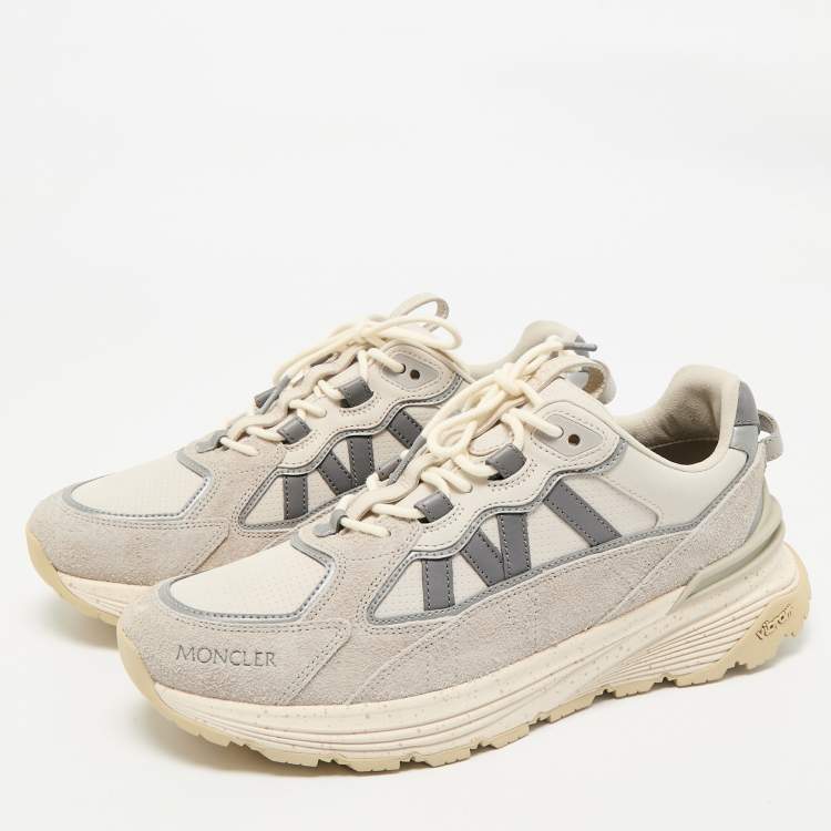 Pre Owned Moncler Grey Leather and Suede Lite Runner Sneakers Size 44