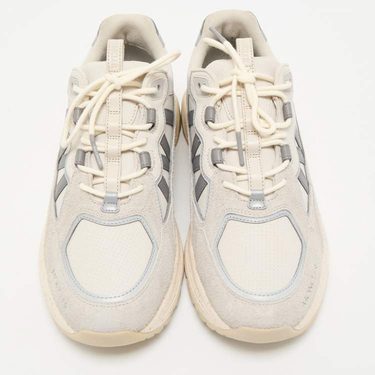 Pre Owned Moncler Grey Leather and Suede Lite Runner Sneakers Size 44