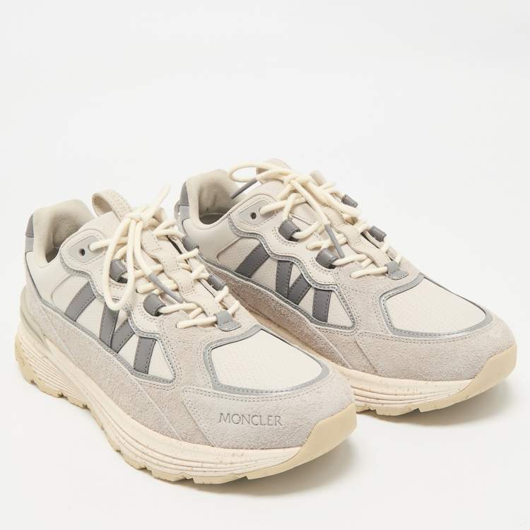 Pre Owned Moncler Grey Leather and Suede Lite Runner Sneakers Size 44