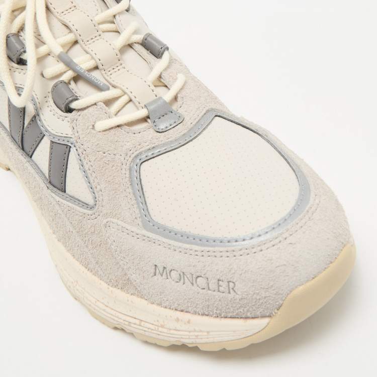 Pre Owned Moncler Grey Leather and Suede Lite Runner Sneakers Size 44
