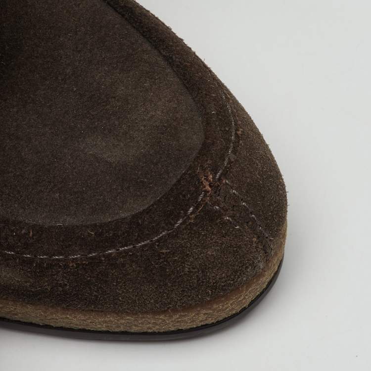 Pre Owned Moncler Brown Suede and Mink Fur Lace Up Wedge Ankle Boots Size 37