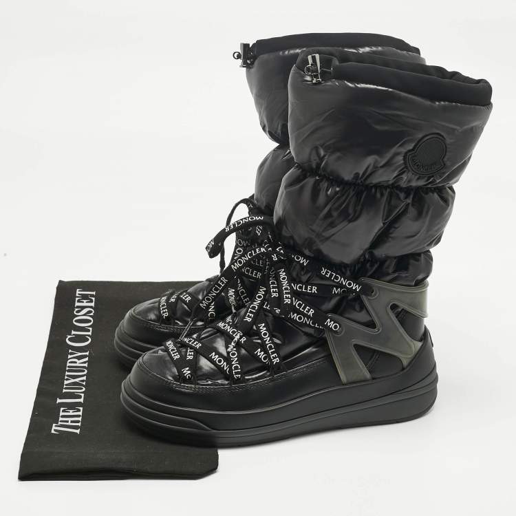 Pre Owned Moncler Black Nylon and Leather Insoluxe Mid Calf Snow Boots Size 35