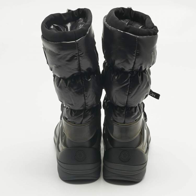 Pre Owned Moncler Black Nylon and Leather Insoluxe Mid Calf Snow Boots Size 35