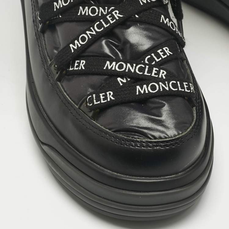 Pre Owned Moncler Black Nylon and Leather Insoluxe Mid Calf Snow Boots Size 35