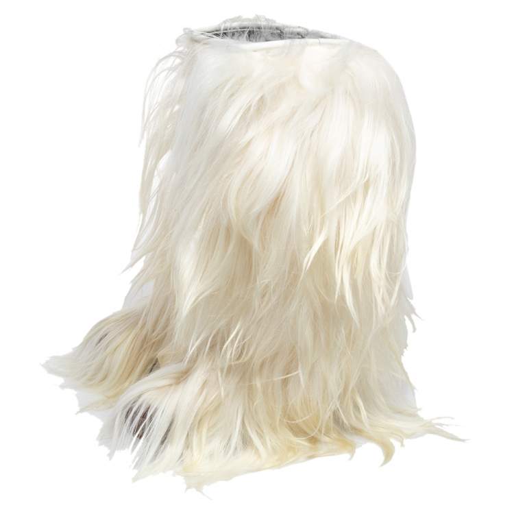 Pre Owned Moncler White Pony Hair Knee Length Snow Boots Size 39