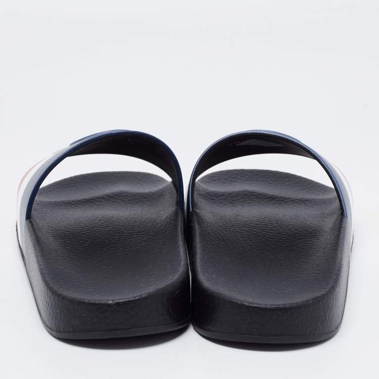 Pre Owned Moncler Black Leather Web Flat Slides Size 38