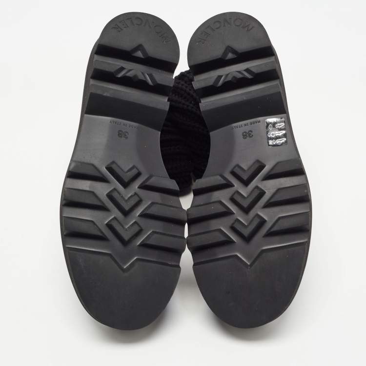 Pre Owned Moncler Black Knit Fabric and Rubber Ginette Rain Boots Size 38